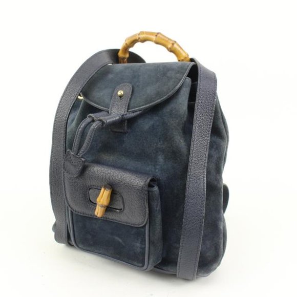 Gucci Navy Suede Bamboo Mini Backpack 56gz421s - Picture 2 of 12